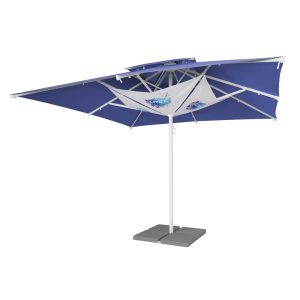 Suspended advertising system for sunshade parasols